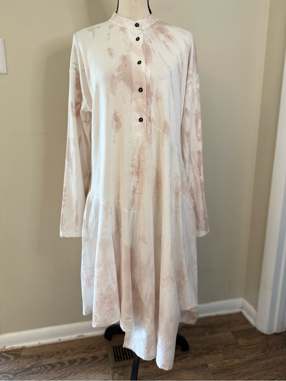 Zara pink white tie dye midi tee shirt dress mandarin collar SZ M
